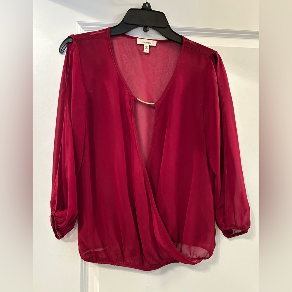 Meraki Deep Red Sheer Blouse